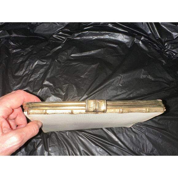 VINTAGE 40s 50s WHITE/OFF WHITE LIZARD/LEATHER BELT BAG OR CLUTCH FRAME BAG - Picture 5 of 10